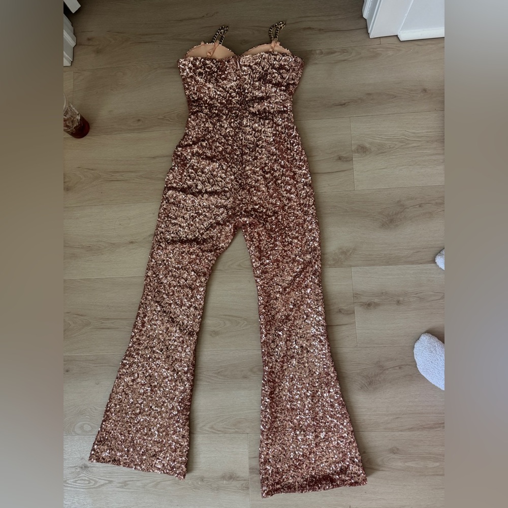 Sparkling Sequin Jumpsuit in Rose Gold - Picture 6 of 7
